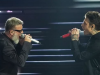 Marco Masini e Fedez sul palco dell'Ariston