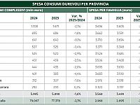 La spesa in beni durevoli per provincia tabella