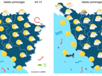 Le previsioni meteo del consorzio Lamma per il pomeriggio di sabato 11 Luglio mappa
