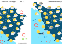 Le previsioni meteo del consorzio Lamma per il pomeriggio di domenica 12 Luglio mappa