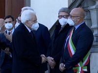 Il presidente della Repubblica Sergio Mattarella stamani a Scandicci
