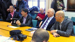 Il consigliere regionale Pier Paolo Tognocchi e Renzo Macelloni al centro, insieme ai sindaci Crecchi e Falchi 