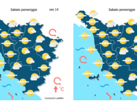 Le previsioni meteo del consorzio Lamma per sabato 9 Maggio mappa