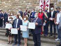 I premiati durante la cerimonia solenne in piazza della Signoria