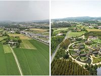 L'area come è attualmente e il rendering del progetto