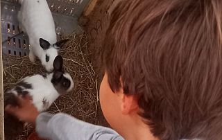 Niccolò con due dei coniglietti salvati