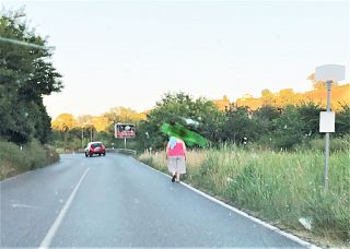 L'erba alta e una donna che cammina sul ciglio della strada