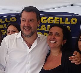 Matteo Salvini con Veronica Nenci stamani a Cascia
