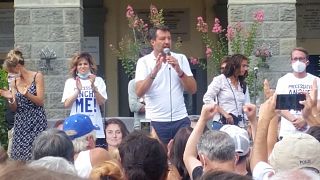 Matteo Salvini sul palco di Piazza Varchi