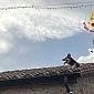 Cane resta bloccato sul tetto di una casa