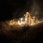Incendio nella notte, volontari in azione