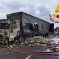 Tir carico di carta in fiamme sull'A1